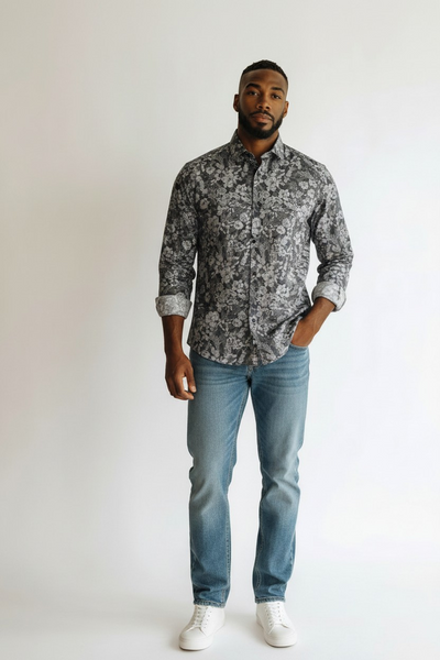 Hawes & Curtis Blue &Black Picadilly Detailed Floral Shirt