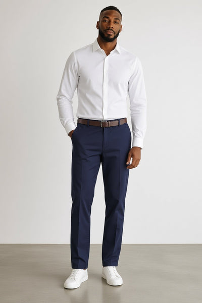 Tu Navy Blue  Belted Sateen Mens Chinos