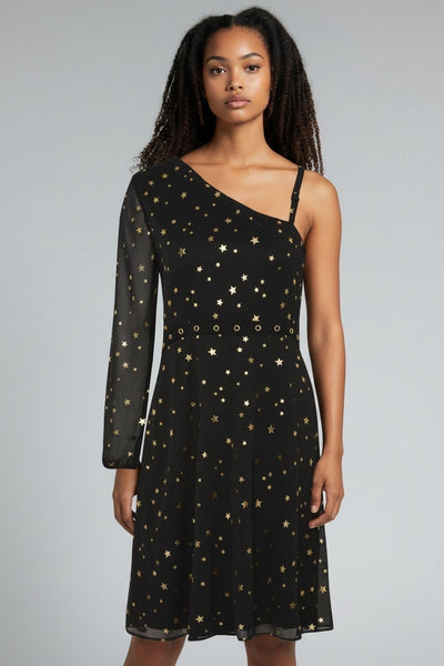 George Womens Gold Star Print Black Dress
