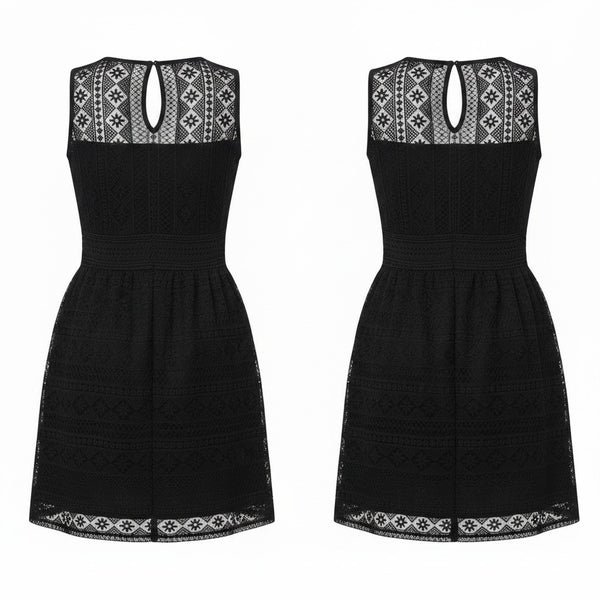Diva Dames Womens Black Lace Crew Skater Mini Dress