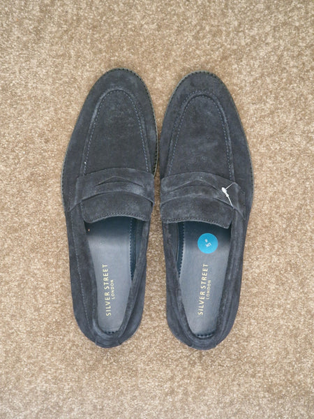 Silver Street London Navy Blue Suede Leather  Parkwood Saddle Mens Loafers