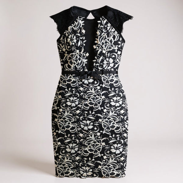 Lipsy London White Floral Lace Black Bodycon Womens Dress