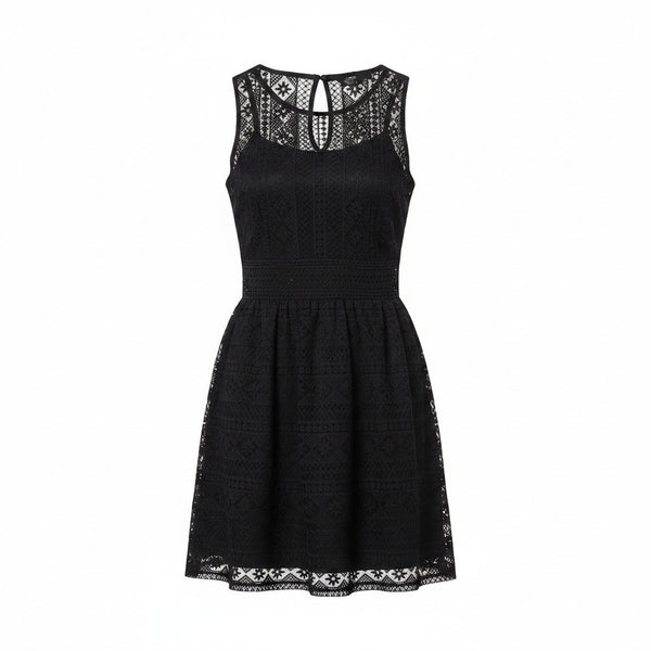 Diva Dames Womens Black Lace Crew Skater Mini Dress