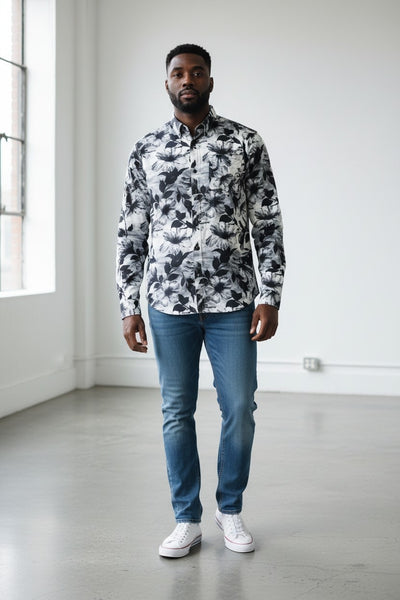 Union Works Monochrome Floral Printed Mens Shirt