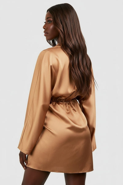 Boohoo Mocha Plain Wrap Tie Womens Mini Dress
