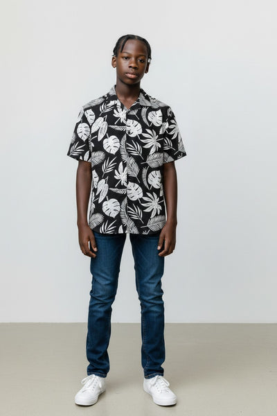Matalan Black Leaf Print  Older Boys Shirt