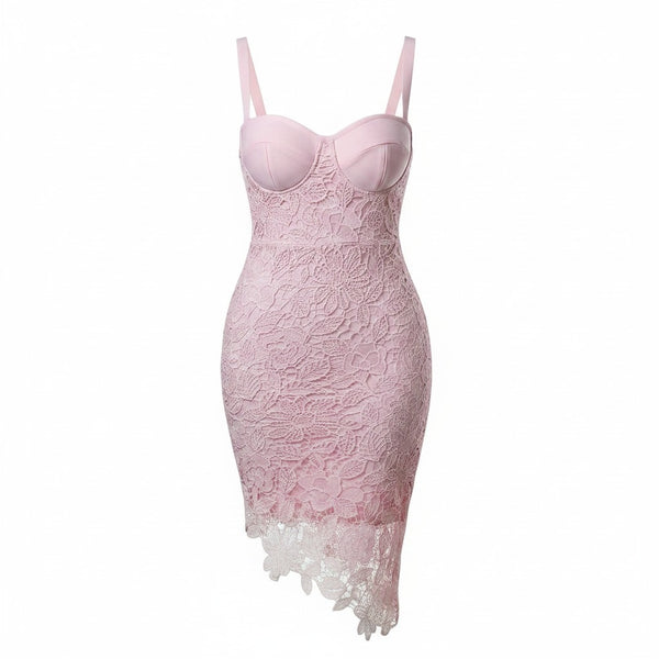 Soky & Soka Pink Spaghetti Strap Lace Womens Bandage Dress