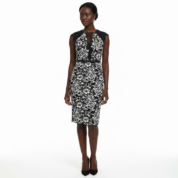 Lipsy London White Floral Lace Black Bodycon Womens Dress