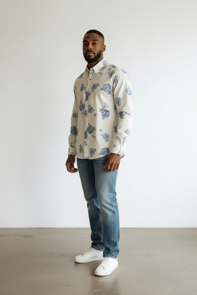 Zeroyaa White & Blue Floral Mens  Shirt