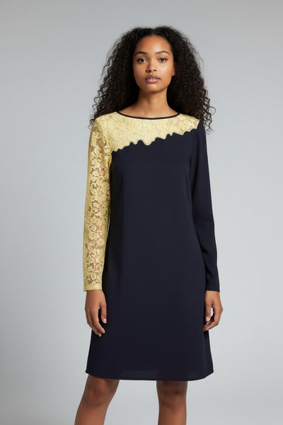 Next Navy & Yellow Lace Long Sleeve Womens Dress