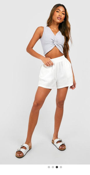 Boohoo Grey Twist Front Ribbed Crop Womens Top