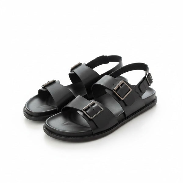 Porter & Ash Black Leather Mens Sandals