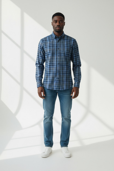 Hawes & Curtis Brandon Navy & Green Check Mens Shirt