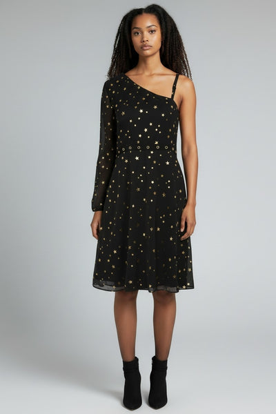 George Womens Gold Star Print Black Dress