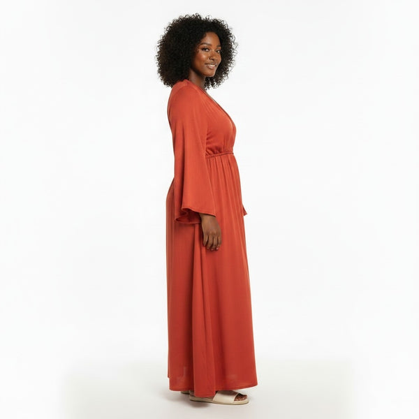 Boohoo Plus Rust Cheesecloth Batwing Maxi Womens Dress