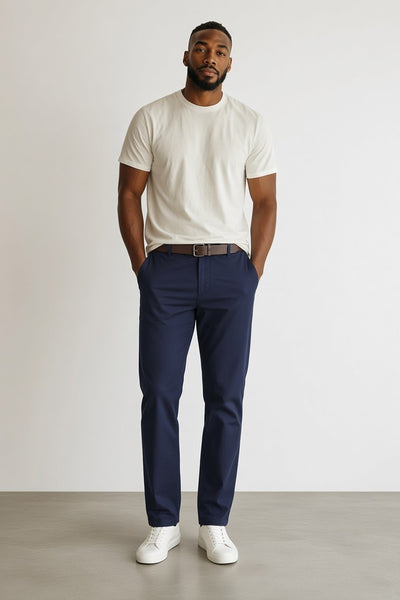 Tu Navy Blue  Belted Sateen Mens Chinos