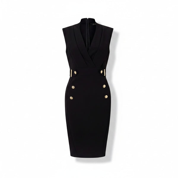Lipsy London Black Tuxedo Button Detail Bodycon Womens Dress