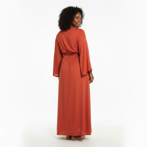 Boohoo Plus Rust Cheesecloth Batwing Maxi Womens Dress