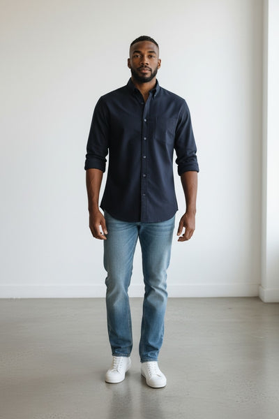 Russell Collection Navy Classic Twill Long Sleeve Mens Shirt