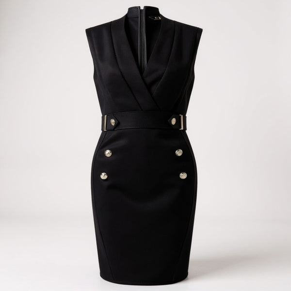 Lipsy London Black Tuxedo Button Detail Bodycon Womens Dress