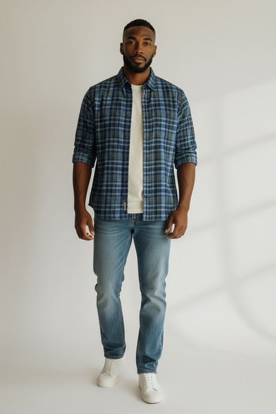 Hawes & Curtis Brandon Navy & Green Check Mens Shirt