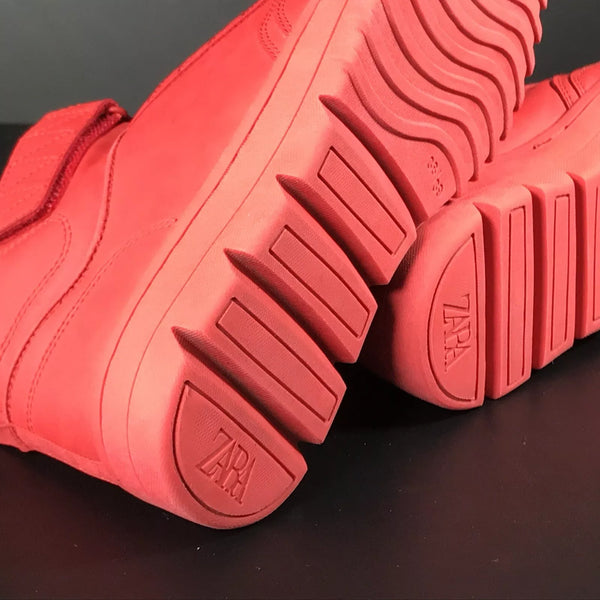 Zara Red Elasticated High-Top Faux Leather Boys Trainers