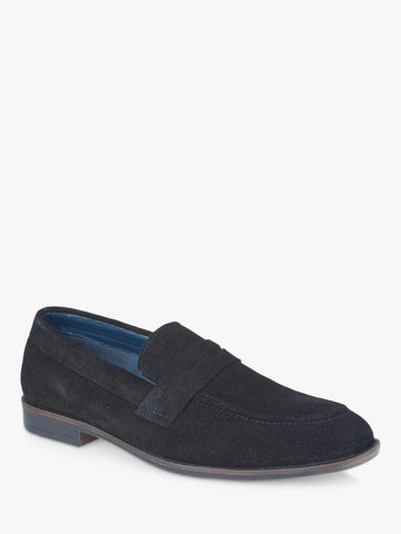 Silver Street London Navy Blue Suede Leather  Parkwood Saddle Mens Loafers