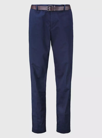 Tu Navy Blue  Belted Sateen Mens Chinos