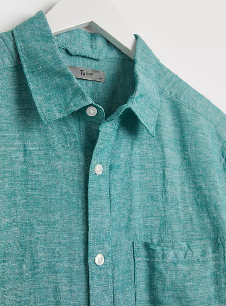 Tu Teal Linen Rich Regular Fit Mens Shirt