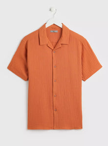 Tu Orange Cheesecloth Regular Fit Mens Shirt