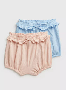 Tu Pink & Blue 2 Pack Frilly Trim Ribbed Baby Girls Shorts
