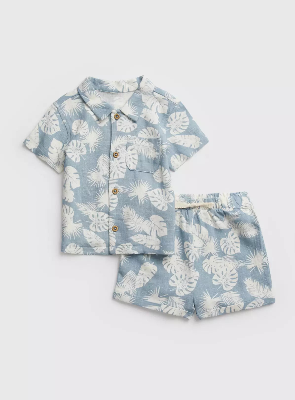 Tu Blue Hawaiian Print Baby Boys Shirt & Shorts Set