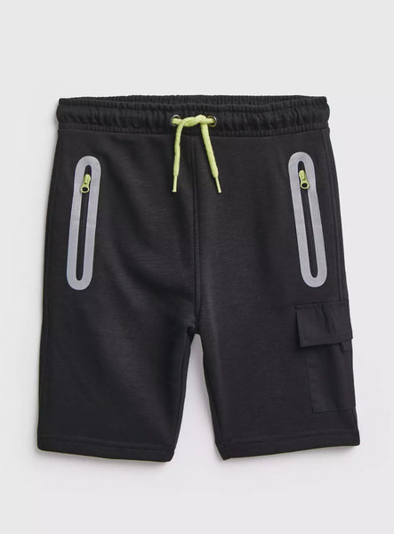 Tu Black & Lime Green Zip Younger Boys Shorts