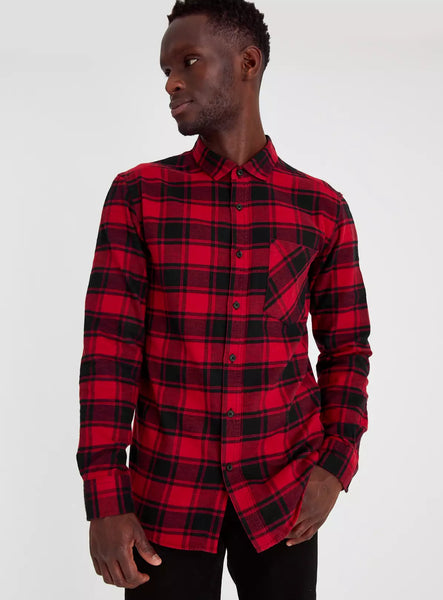 Tu Red Brushed Buffalo Check Mens Shirt