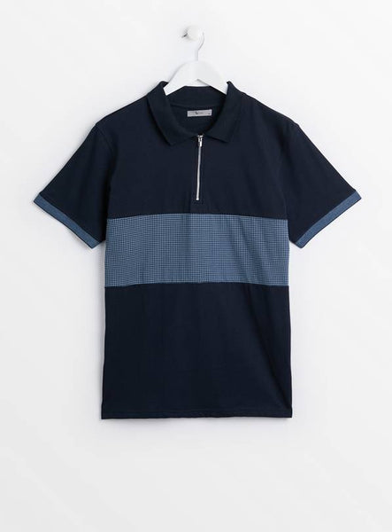 Tu Dogtooth Navy Blue Stripe Mens Polo Shirt