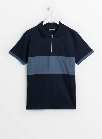 Tu Dogtooth Navy Blue Stripe Mens Polo Shirt