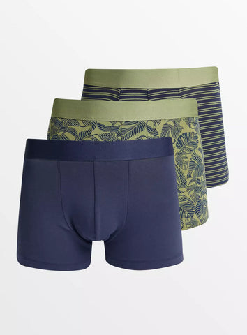 Tu 3 Pack Blue Leaf & Stripe Hipsters Mens Boxers