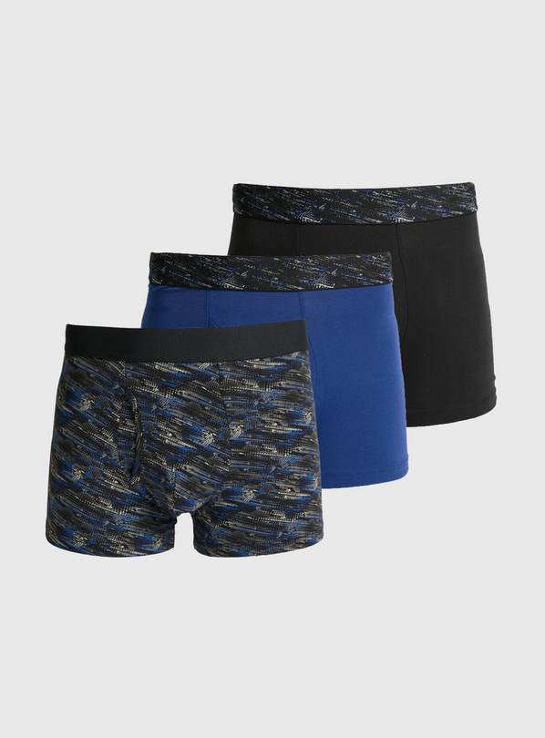 Tu 3 Pack Blue Digital Print Trunks Mens Boxers