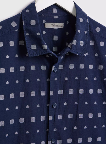 Tu Navy Aztec Jacquard Print Mens Shirt XL