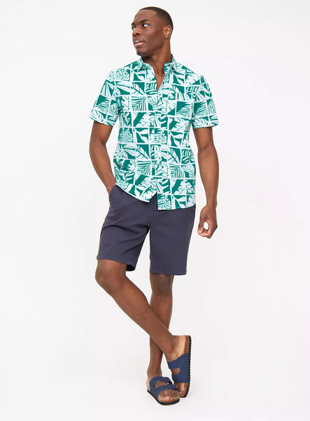 Tu Green Leaf Print Slim Fit Mens Shirt