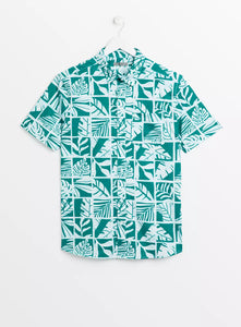 Tu Green Leaf Print Slim Fit Mens Shirt