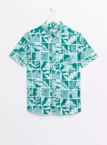 Tu Green Leaf Print Slim Fit Mens Shirt