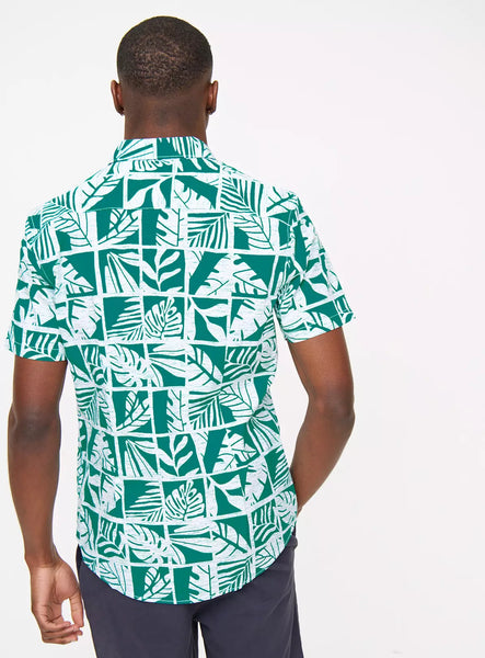 Tu Green Leaf Print Slim Fit Mens Shirt