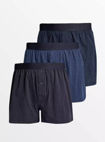 Tu 3 Pack Blue & Navy Stripe Marl Jersey Mens Boxers
