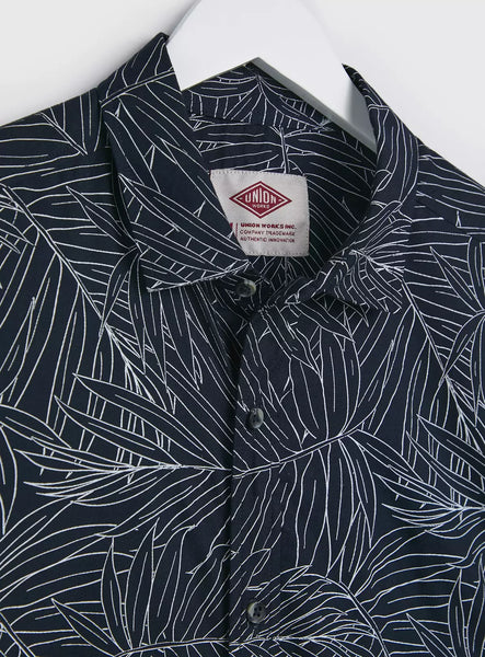 Union Works Black Palm Leaf Print Mens Shirt