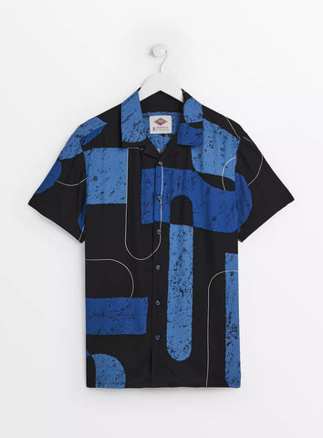 Union Works Navy Abstract Printed Short Sleeve Mens Shirt