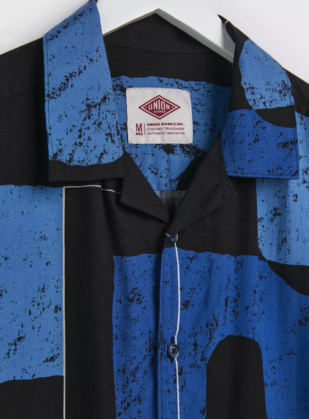 Union Works Navy Abstract Printed Short Sleeve Mens Shirt