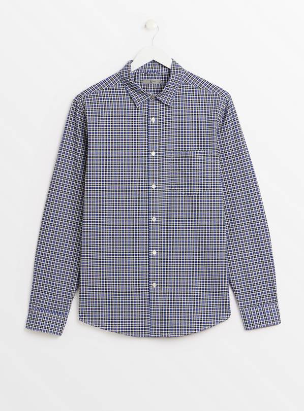 Tu Blue Micro Check Slim Fit Oxford Mens Shirt