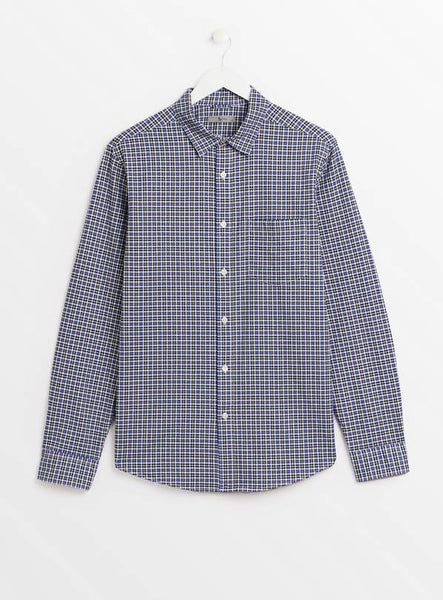 Tu Blue Micro Check Slim Fit Oxford Mens Shirt