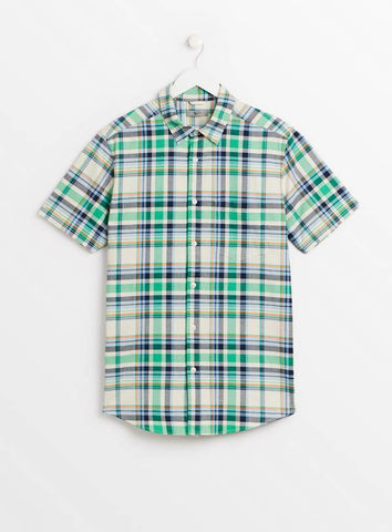 Tu Green Check Slim Fit Short Sleeve Oxford Mens Shirt